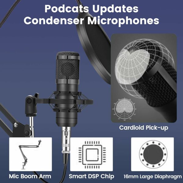 Podcast Equipment Bundle for 2, Audio Interface with Voice Changer Condenser Microphones for Gamer, All-in-One Audio Mixer Perfect for Live Streaming, Singing, YouTube, Gaming - For Sale - Price - Image 4