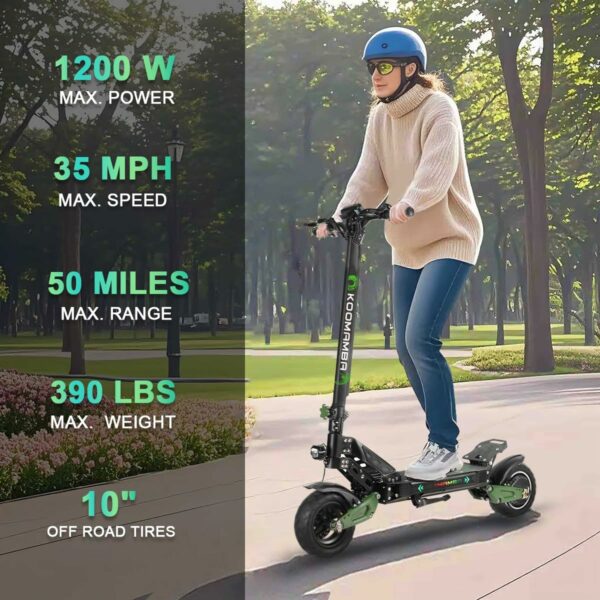 ZU06 E Scooter,1200W Motor 35 MPH Top Speed, 52V/20AH 50 Miles Long Range Battery, 10" Off Road Tires, ‎Dual Disk Brake with EABS & Suspensions, Commuting E Scooter for Adults with Seat - For Sale - Price - Image 2