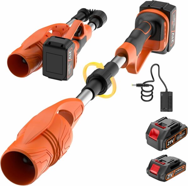 Leaf Blower, 600 CFM Cordless Leaf Blower Folding Designwith 2 Powerded Battery, Lightweight Design for Lawn, Yard, Sidewalk, Garage Cleaning(Orange)-136