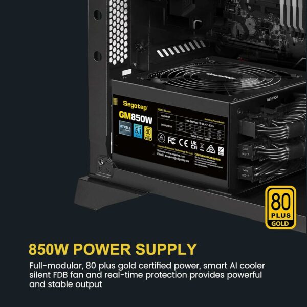 Segotep GM850 Power Supply 850W, PCIe 5.1 & ATX 3.1 Full Modular 80 Plus Gold Certified Gaming PSU for NVIDIA RTX 20/30/40/50 Series and AMD Graphics Cards - For Sale - Price - Image 8