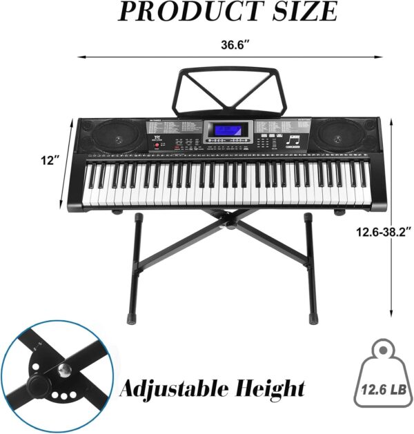 MUSTAR Piano Keyboard, MEKS-500 61 Key Learning Keyboard Piano with Lighted Up Keys, Electric Piano Keyboard for Beginners, Stand, Sustain Pedal, Headphones/Microphone, USB Midi, Built-in Speakers - For Sale - Price - Image 6