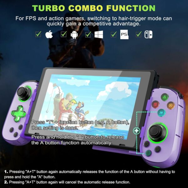 Phone Game Controller for iPhone/Android/PC/Switch, Play COD, Genshin,Support Streaming on PS5/Xbox/PC Console, Cloud Gaming Wireless Gamepad Joystick, Turbo/6-Axis Gyro/Dual Motor, Green Light,Purple - For Sale - Price - Image 4