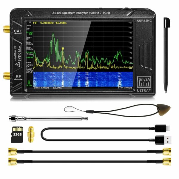 AURSINC 2025 Latest HW V0.5.4 Tinysa Ultra+ ZS407 Spectrum Analyzer, 4.0 Inch 100kHz-7.3GHz Handheld Frequency Analyzer, 2-in-1 Signal Generator 100kHz to 900MHz MF/HF/VHF UHF Input, with 32Gb Card For Sale - Price