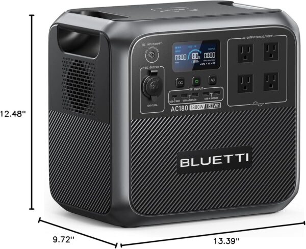 BLUETTI AC180 Portable Power Station, 1152Wh LiFePO4 Battery Backup w/ 4 1800W (2700W peak) AC Outlets, 0-80% in 45Min, Solar Generator for Camping, Off-grid, Power Outage - For Sale - Price - Image 8