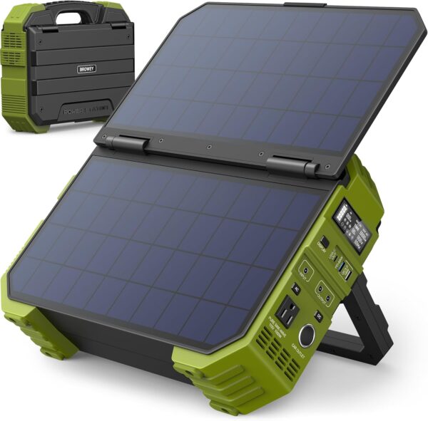 BROWEY Portable Power Station 1000W with Built-in Solar Panel, 614WH/192000mAh LiFePO4 Battery Pack, Solar Generator with AC/DC/USB/PD Outputs for Outdoor Camping, RV Travel, Emergency Preparedness - For Sale - Price