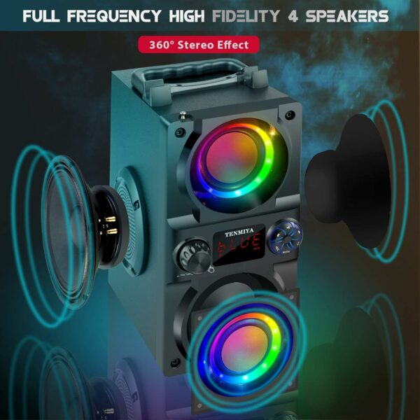 Bluetooth Speaker, 40W (60W Peak) Portable Wireless Speaker with Colorful Lights, Double Subwoofer Heavy Bass, FM Radio, MP3 Player, Loud Stereo Speaker for Home Outdoor Party Camping - For Sale - Price - Image 9