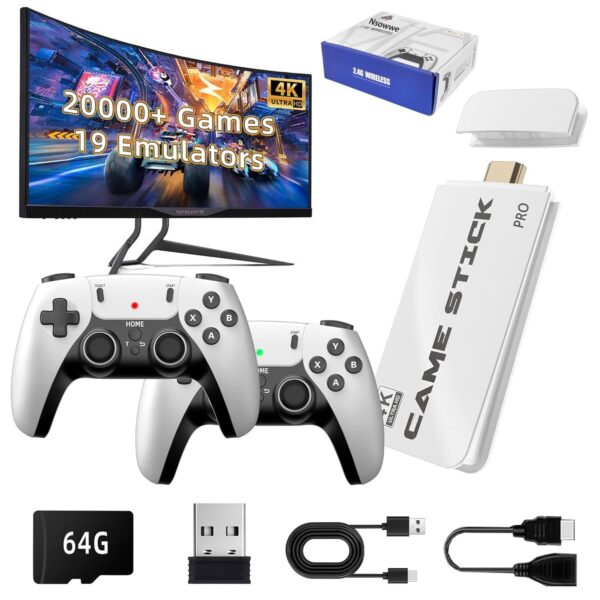 Retro Video Game Console Stick Built in 20000+ Games with 15 Emulators,Plug Play Video Game Stick,4K HD HDMI Output for TV with 2 2.4G Wireless Controllers(64GB Memory Card) - For Sale - Price