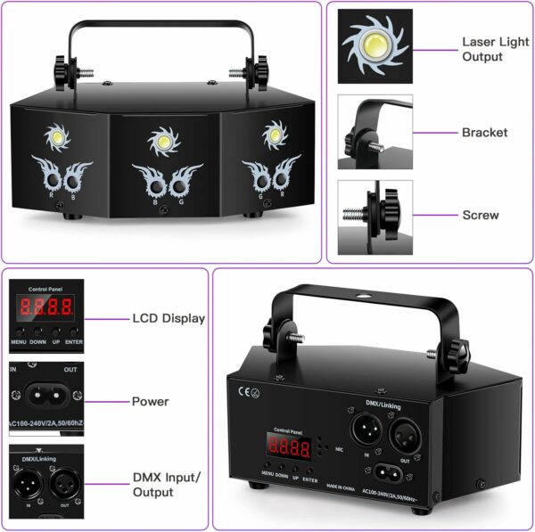 U`King Party Lights DJ Disco Lights,9 Lens Stage Lighting Support DMX512 and Sound Activated with Remote Control Laser Lights for Parties Birthday Wedding Karaoke Bar KTV Club Stage Live Show - For Sale - Price - Image 3