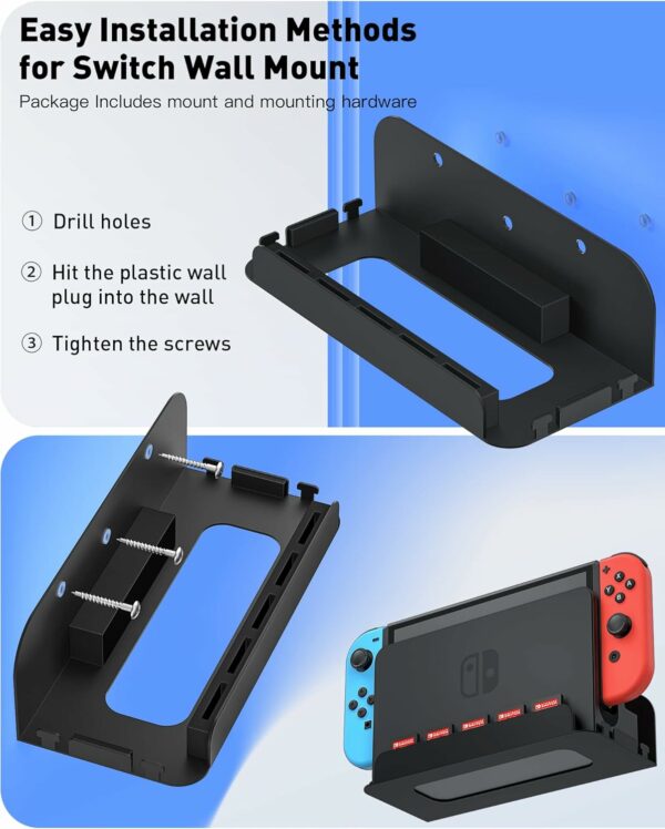 Wall Mount for Nintendo Switch and Switch OLED, Metal Wall Mount Kit Shelf Accessories with 5 Game Card Holders and 4 Joy Con Brackets, Safely Store Switch Console Near or Behind TV, Black - For Sale - Price - Image 6