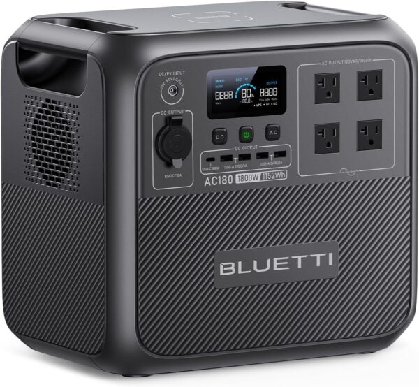 BLUETTI AC180 Portable Power Station, 1152Wh LiFePO4 Battery Backup w/ 4 1800W (2700W peak) AC Outlets, 0-80% in 45Min, Solar Generator for Camping, Off-grid, Power Outage - For Sale - Price