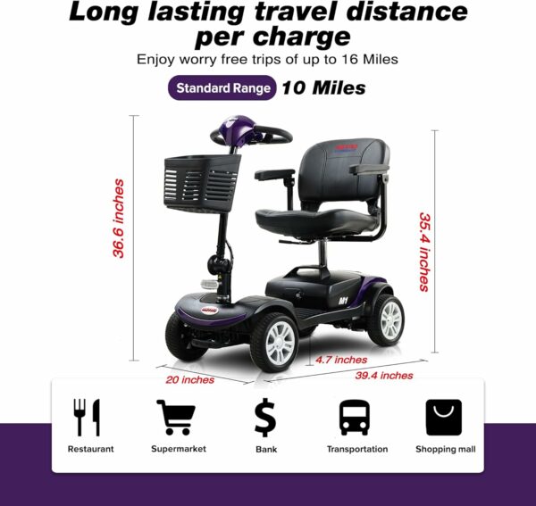 Metro Mobility Scooters, Electric 4-Wheel Scooter for Seniors, Adults, Purple, Modern Style, Up to 300 lbs, 4.97 mph, 10 Miles Range, Folding for Travel - For Sale - Price - Image 2