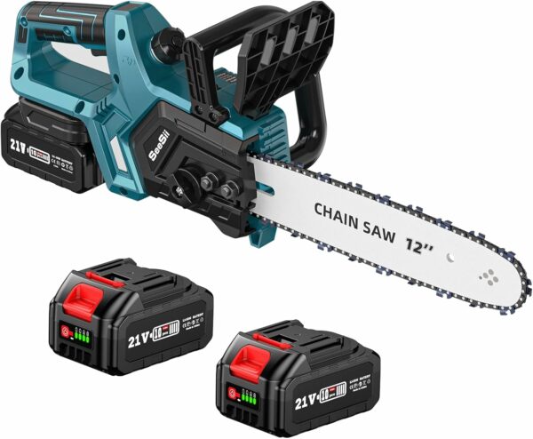 Seesii Chainsaw Cordless 12-inch, Electric HandHeld Chain Saw, 12-in Portable Chainsaw Battery Powered Saws for Trees Wood Cutting, 2 * 4.0Ah Battery and Charger Included, CH1200+ - For Sale - Price