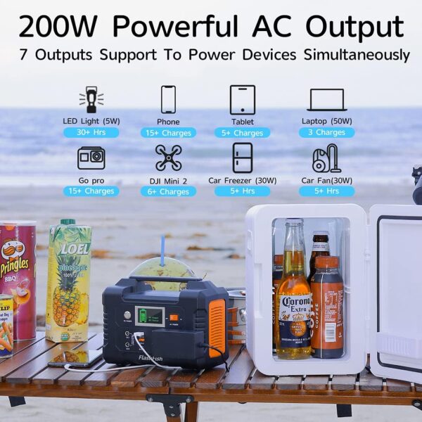 200W Portable Power Station, FlashFish 40800mAh Solar Generator With 110V AC Outlet/2 DC Ports/3 USB Ports, Backup Battery Pack Power Supply for CPAP Outdoor Advanture Load Trip Camping Emergency. For Sale - Price - Image 3