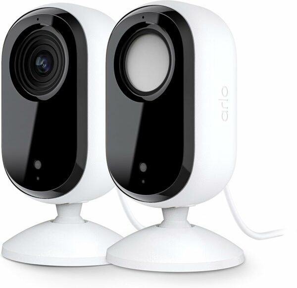 Arlo Essential Security Camera 2K | Indoor Only| 2nd Gen | Baby Monitor & Pet Camera | Wired Automated Privacy Shield, 2-Way Audio, Night Vision, Live Stream, Motion Alerts & Notifications White,2 Cam - For Sale - Price