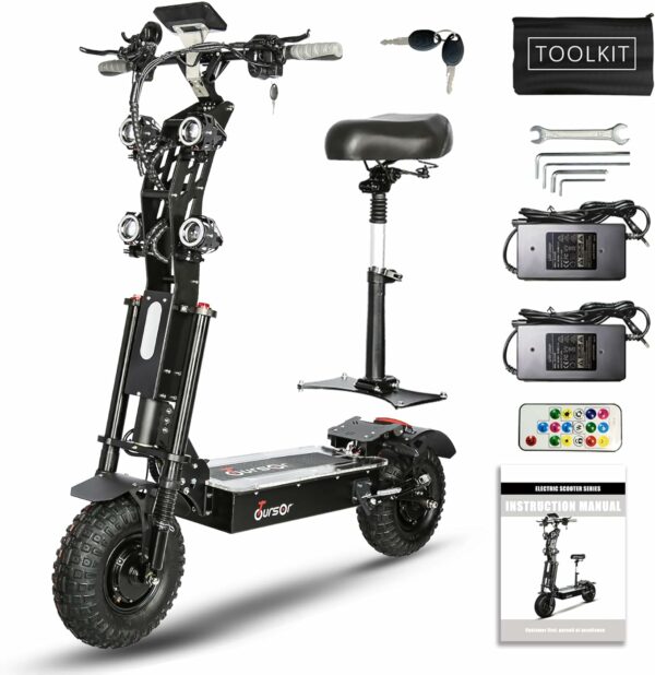 Electric Scooter with Seat for Adults, 72V 10000W Dual Motor Up to 65MPH 40Ah Battery 75 Miles Range,with 14" Off-Road Tires, Foldable - For Sale - Price