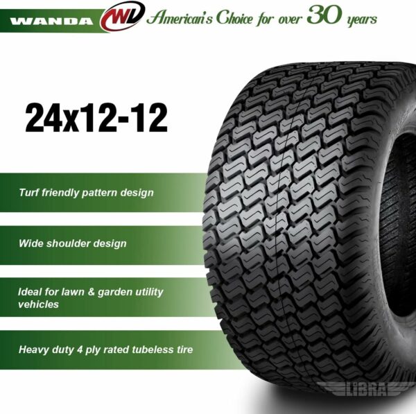 WANDA Lawn Mower Tractor Turf Tires 24x12-12 P332 /4 ply -Set 2 24x12.00-12 Tires - For Sale - Price - Image 2