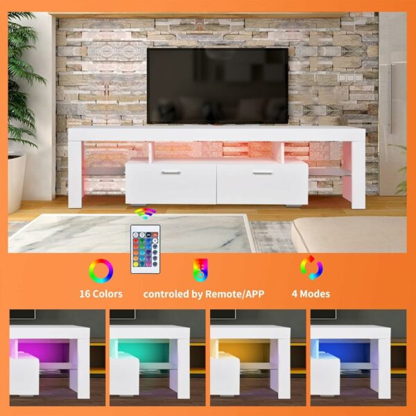 LED TV Stand for 65 inch TV, Morden TV Console Table Entertainment Center, Gaming TV Cabinet for Living Room Bedroom Office Home Apartment Furniture (160 White TV Stand 2 with 5 Storage) - For Sale - Price - Image 3