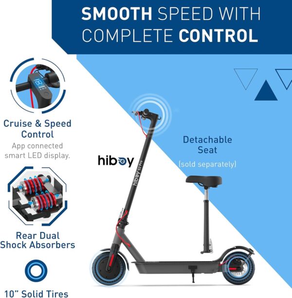 Hiboy S2 Pro/S2 MAX Electric Scooter, 500W Motor, 10" Solid Tires, 25-40.4 Miles Range, 19 Mph Folding Commuter Electric Scooter for Adults (Optional Seat) - For Sale - Price - Image 6