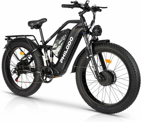 PHILODO Electric Bike for Adults, Dual Motor Fat Tire Ebike 2 * 1000W Dual Battery Electric Bicycles 48V 46AH with Full Suspension Hydraulic Disc Brakes 35MPH - For Sale - Price