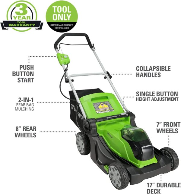 Greenworks 40V 17 inch Cordless Lawn Mower,Tool Only, MO40B01 - For Sale - Price - Image 2