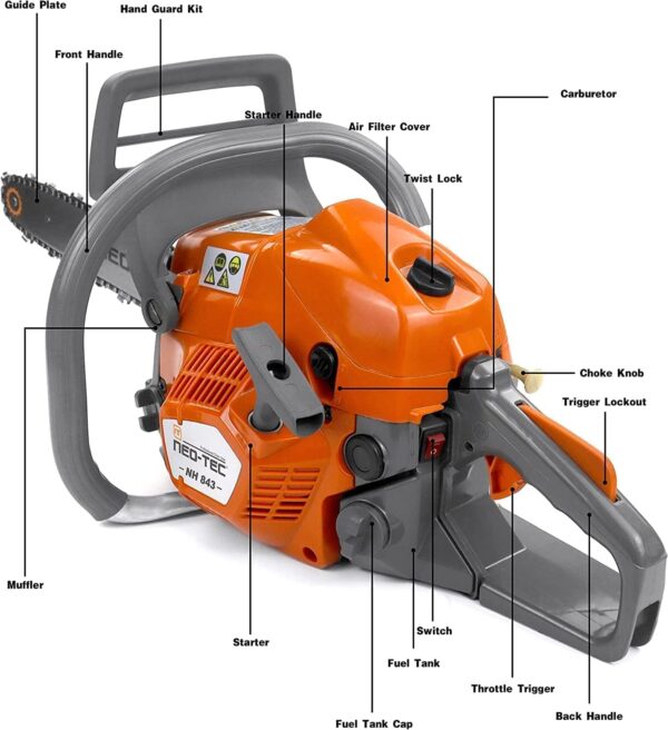 NEOTEC 43cc Gas Chainsaw NH843 with 16 Inch Guide Bar and Chain, Power Chain Saw 2.95HP 2,2KW 16" Gasoline Chainsaws for Trees and Firewood Cutting - For Sale - Price - Image 3