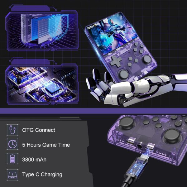 30000 Games in 1 Handheld Game Console, 3.5" HD IPS Screen Mini Retro Gaming Console, 3800mAh, Built-in 256G TF Card Portable Retro Handheld Game Consoles Open Source Game Console-Purple - For Sale - Price - Image 4