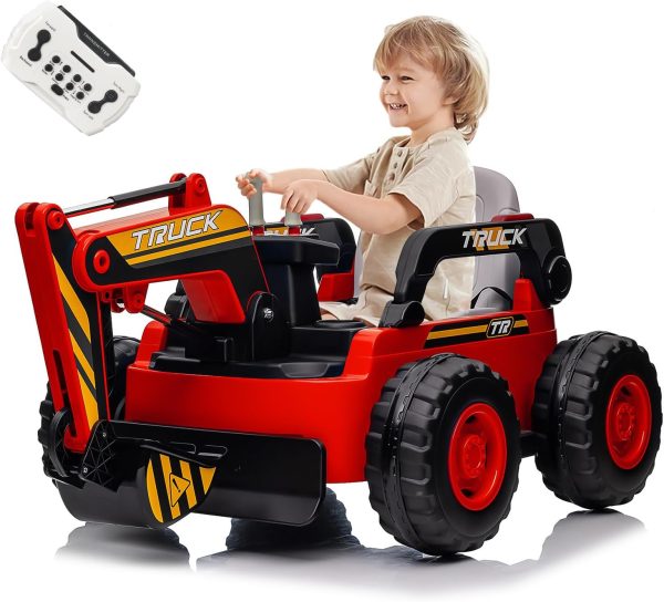 Hetoy Ride On Excavator for Kids, 4WD Electric Excavator Toy, 12V Battery Powered Construction Truck Digger with Remote Control. Spring Suspension, Bluetooth for Toddlers Over 37 Months, Red, Price For Sale