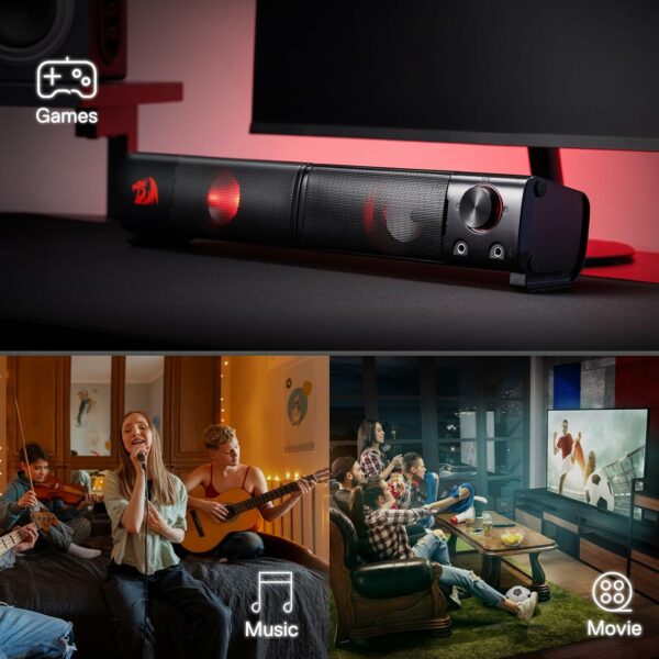 Redragon GS550 PC Gaming Speakers, 2.0 Channel Desktop Computer Sound Bar with Compact Maneuverable Size, Headphone Jack, Quality Bass & Decent Red Backlit, USB Powered w/ 3.5mm Cable - For Sale - Price - Image 8