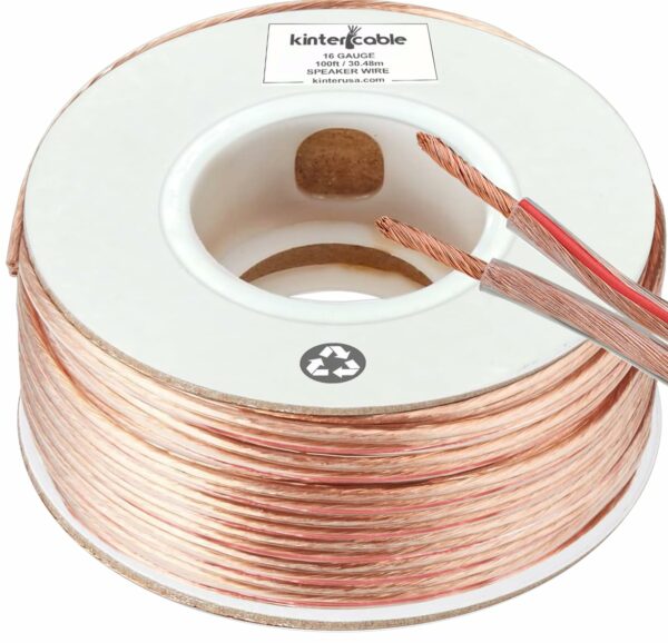 Kinter Cable 100ft 16-Gauge Audio Stereo Speaker Wire Cable, 100 Feet, 30.48 Meters, 2 Conductor, Polarity Marked, Flexible Clear PVC, CCA, Home Theater, HiFi, Surround or Auto Amps - For Sale - Price