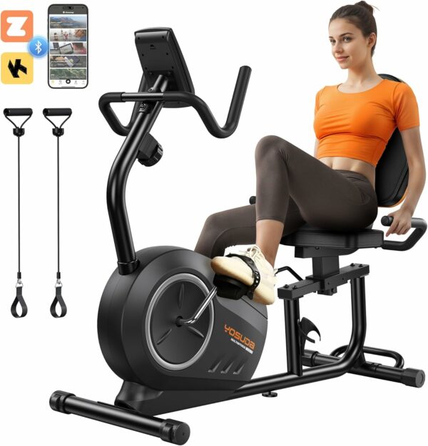 YOSUDA PRO Recumbent Exercise Bike for Home Use with Resistance Bands-Recumbent Bike with Smart Workout APP, Comfortable Seat, Pulse Sensor & 16-level Resistance - For Sale - Price