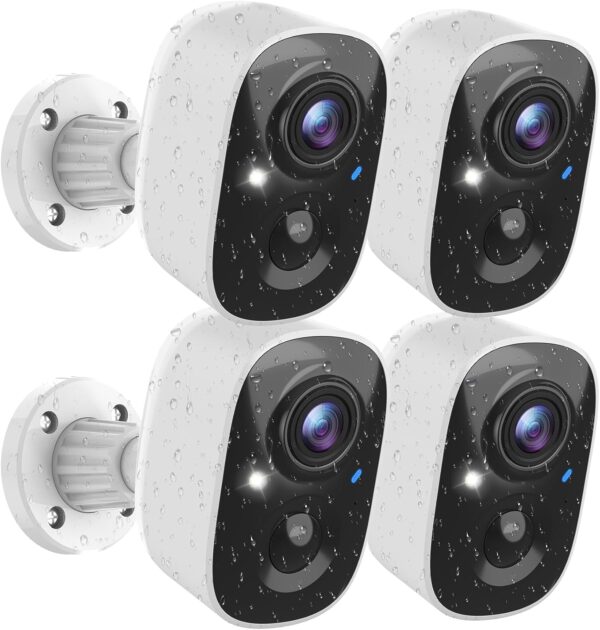 Security Cameras Wireless Outdoor (4 Pack), Battery Powered Cameras for Home Security with AI Motion Detection, 2K Color Night Vision, 2-Way Talk, IP66 Weatherproof, SD/Cloud Storage - For Sale - Price