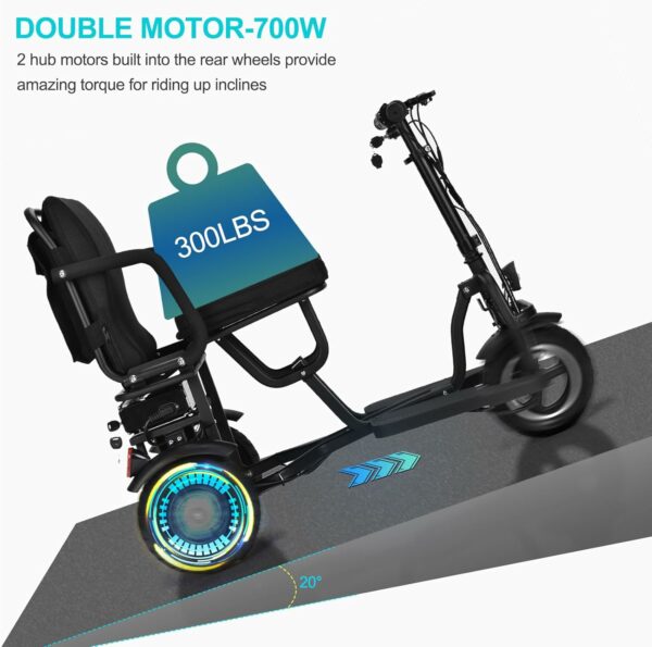 MotoTec Folding Mobility Electric Trike 48v 700w Dual Motor Lithium Black, 42x22x33 Inch, MT-FOLD-TRK-700 - For Sale - Price - Image 5