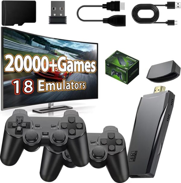 Wireless Retro Game Console Stick, Nostalgia Gaming Stick, Plug & Play TV Video Gaming Stick with 20000+ Games Built-in, 18 Retro Emulators 64GB, 4K HDMI Output, 2 2.4G Wireless Controllers - For Sale - Price