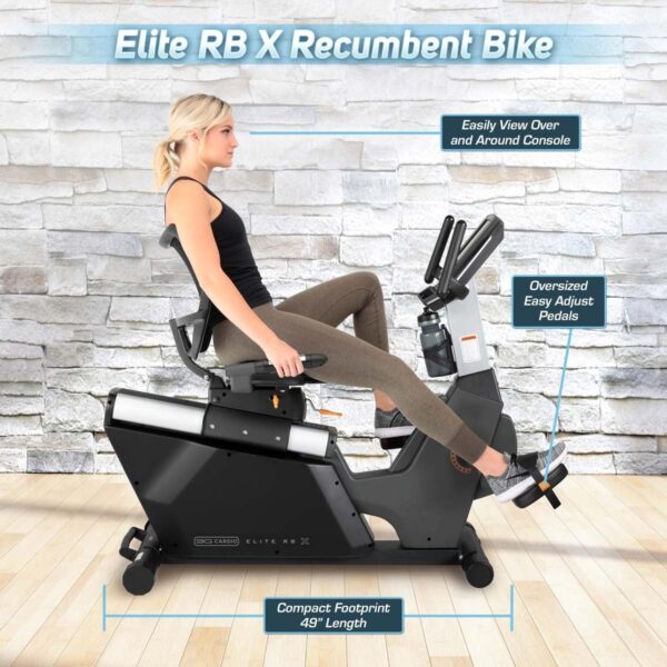 3G Cardio Elite RB X Recumbent Exercise Bike - FreeSync FTMS Bluetooth Smart App Connectivity - Compact 49" (L) - Oversized Soft 4-Way Adj. Seat - 350 lb Cap. - Low Step-Thru Design - Commercial Grade - For Sale - Price - Image 7