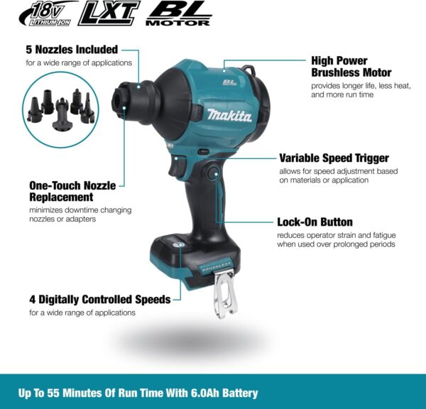 Makita DAS180Z 18V Li-ion LXT Brushless Dust Blower – Batteries and Charger Not Included - Image 2