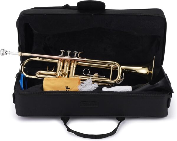 ZEFF Bb Standard Trumpet for Beginners,Trumpet for Student with Hard Case,7C Mouthpiece,Cleaning Cloth,Gloves,Brass Musical Instruments for Kids and Adults - For Sale - Price - Image 7