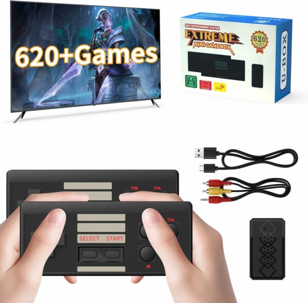 Wireless Retro Game Console, Built-in 620 Video Games Classic Mini Gaming Console with 2 Classic Wireless Controllers, AV Output 8-Bit Game System - Plug and Play - For Sale - Price