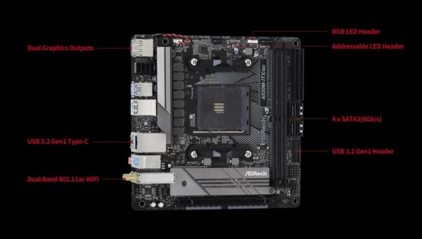 ASRock A520M-ITX/AC Supports 3rd Gen AMD AM4 Ryzen™ / Future AMD Ryzen™ Processors (3000 and 4000 Series Processors) Mini ITX Motherboard - For Sale - Price - Image 3