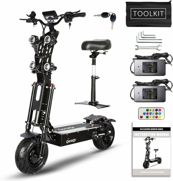 Electric Scooter Adult, Dual Drive 60V 8000W Motor Up to 65 MPH and 70 Miles Range，13" All Terrain Fat Tires Electric Scooter for Adults with Detachable Seat. - For Sale - Price