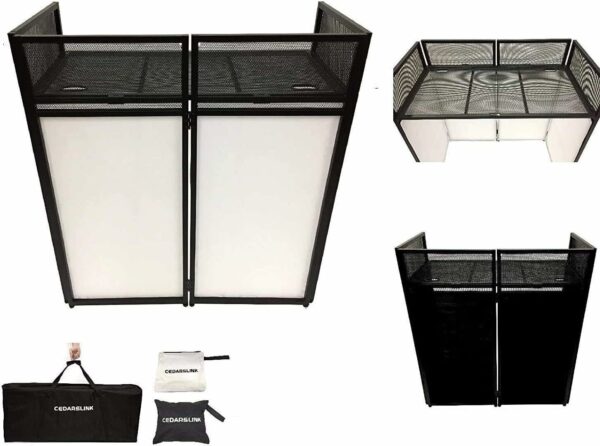 DJ Event Facade White/Black Scrim Metal Frame Booth + 20" x 40" Flat Table Top Includes Both White and Black Panels + Carrying Cases! - For Sale - Price