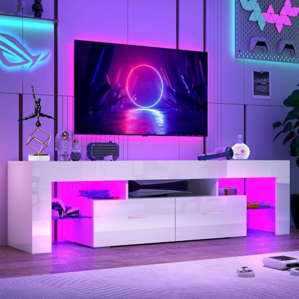 LED TV Stand for 65 inch TV, Morden TV Console Table Entertainment Center, Gaming TV Cabinet for Living Room Bedroom Office Home Apartment Furniture (160 White TV Stand 2 with 5 Storage) - For Sale - Price