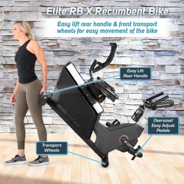 3G Cardio Elite RB X Recumbent Exercise Bike - FreeSync FTMS Bluetooth Smart App Connectivity - Compact 49" (L) - Oversized Soft 4-Way Adj. Seat - 350 lb Cap. - Low Step-Thru Design - Commercial Grade - For Sale - Price - Image 11