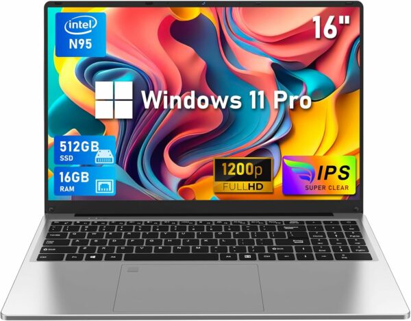 16 Inch Laptop Computer, Gaming Laptop, 16GB RAM 512GB SSD, N95 Processor, FHD 1920 * 1200, 180 Angle Open, Backlit Keyboard, Windows 11 Pro, Fingerprint Unlock, BT 4.2, WiFi 5 - For Sale - Price