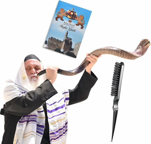 Kosher Jewish Kudu Blowing Horn Instrument Shofar from Israel - Kudu Shofar Angels Musical Instrument – Half Polished/Natural (Full Set, 35"-37" - XL) - For Sale - Price