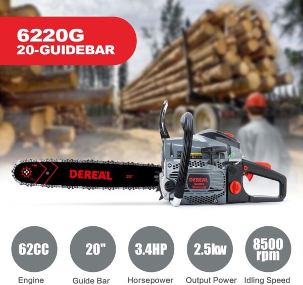 Gas Chainsaws 20 Inch 62CC Gas Powered Chainsaw 3.4HP 2 Stroke Engine Gas Power Chain Saw for Cutting Wood Outdoor Garden Farm Home - For Sale - Price - Image 2