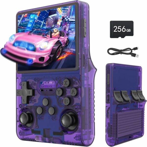 R40S Pro Handheld, 30000-in-1 HD Gaming Mini Retro Video Console, 3.5-inch IPS Screen, 256GB RAM, 45 Built-in Emulators, 3800mAh Battery (Purple 256GB) - For Sale - Price