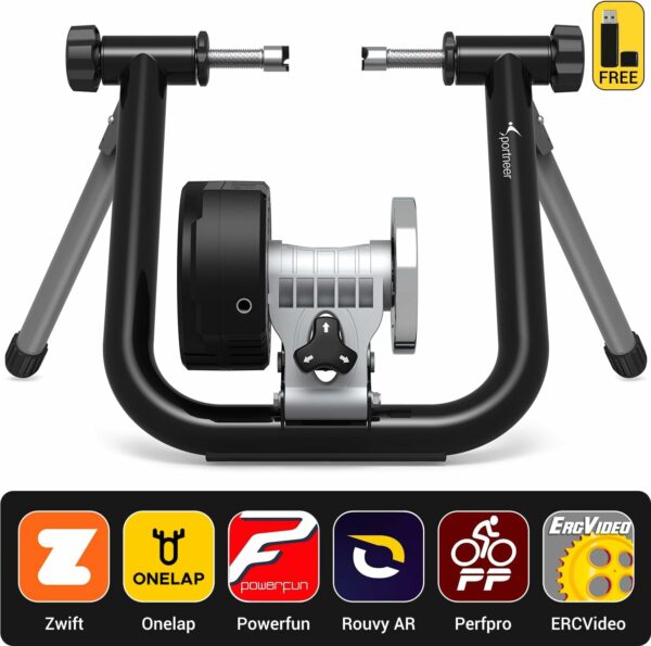 Sportneer Bike Trainer: Smart Bike Trainer Stand for 26-29" & 700C Wheels - Stationary Bike Stand with Bluetooth 4.0 & ANT+ Connection, Compatible with Zwift Onelap, Powerfun Rouvy AR App - For Sale - Price - Image 2