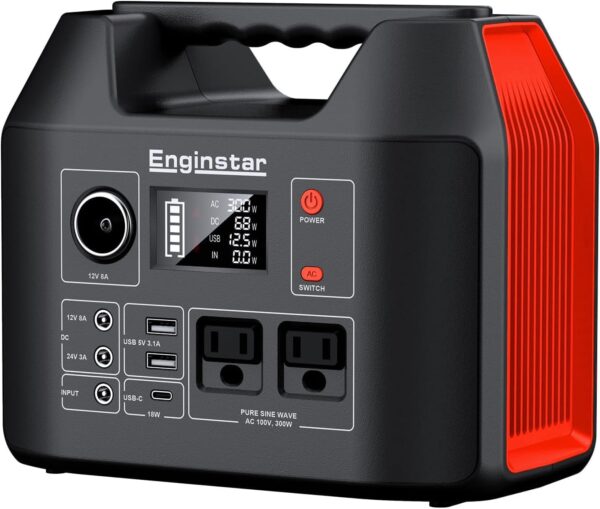 EnginStar Portable Power Station 300W 296Wh Battery Bank with 110V Pure Sine Wave AC Outlet for Outdoors Camping Hunting and Emergency, 80000mAh Backup Battery Power Supply for CPAP - For Sale - Price