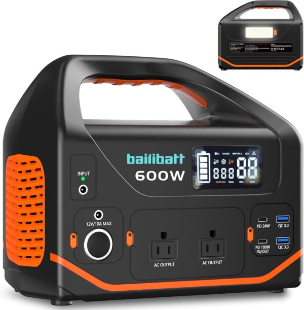 Portable Power Station 600W,293Wh Portable Generator for Home Use, Quiet Generator for Camping Travel Emergency CPAP Survival Backup Outdoor Apartment,100W PD & 110V Pure Sine Wave AC Outlet - For Sale - Price