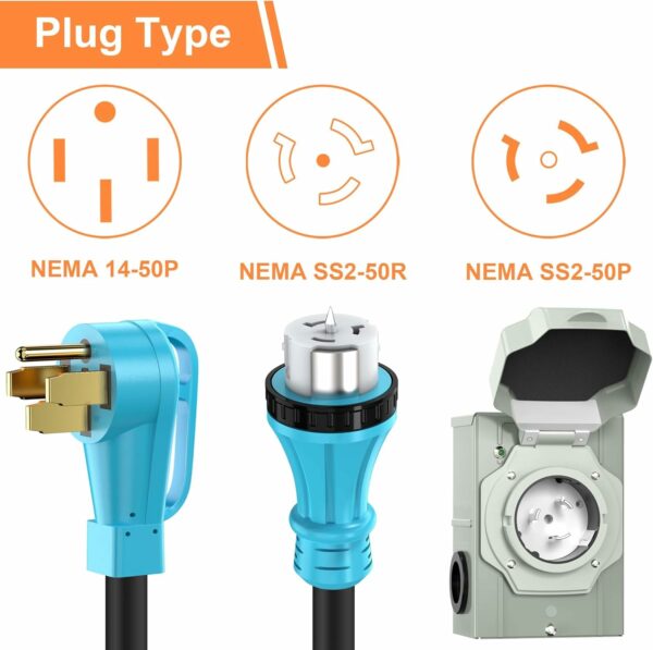 50 Amp 25FT Generator Cord and Power Inlet Box Combo Kit, UL Listed, NEMA 14-50P Male to SS2-50R STW 6/3+8/1 AWG 125/250V Twist Locking with Inlet Box for Generator to House For Sale - Price - Image 2